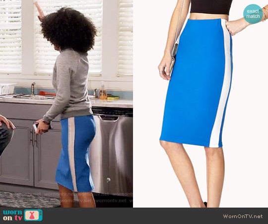 Forever 21 Athletic-Inspired Pencil Skirt worn by Zoey Johnson (Yara Shahidi) on Black-ish