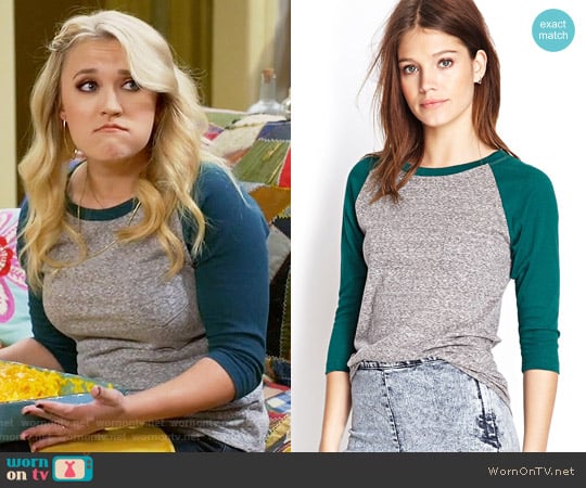 Forever 21 Burnout Baseball Tee worn by Gabi Diamond (Emily Osment) on Young and Hungry