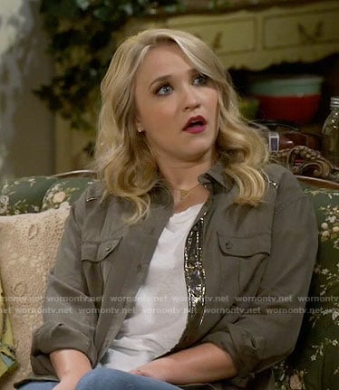 Gabi’s green sequined button down shirt on Young and Hungry