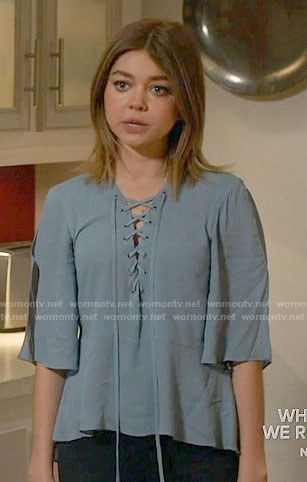 Haley's blue lace-up top on Modern Family