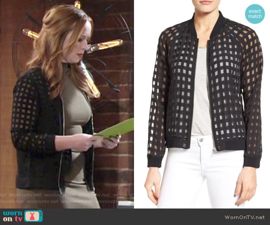 Halogen Sheer Grid Bomber Jacket worn by Mariah Copeland (Camryn Grimes) on The Young and the Restless