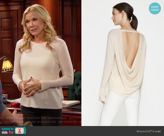 Halston Heritage Cowl Back Cashmere Sweater in Champagne worn by Brooke Logan (Katherine Kelly Lang) on The Bold and the Beautiful