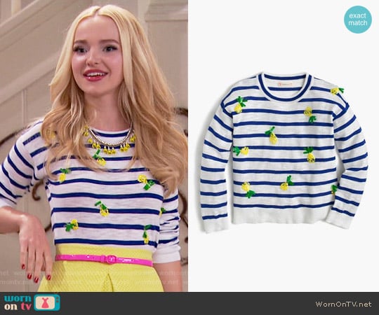 J. Crew Girls' Sequin Pineapple Popover Sweater worn by Liv Rooney (Dove Cameron) on Liv and Maddie