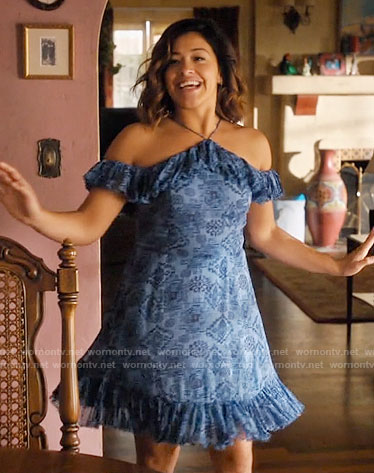 Jane's blue ruffled dress on Jane the Virgin