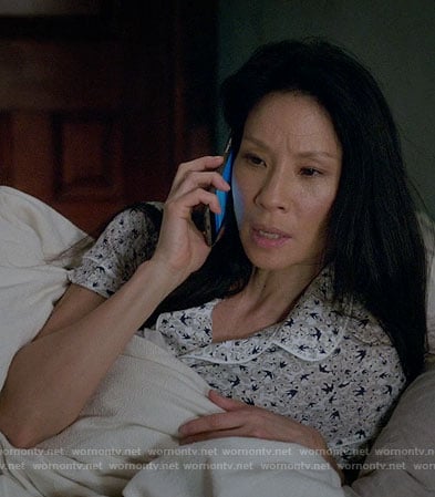 Joan's bird print pajamas on Elementary