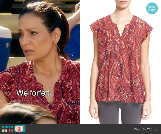 Joie 'Matin' Flutter Sleeve Paisley Print Silk Blouse worn by Regina Vasquez (Constance Marie) on Switched at Birth