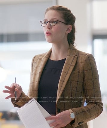 Kara's camel windowpane checked blazer on Supergirl