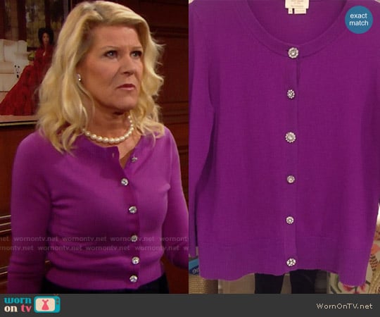 Kate Spade Crop Jewel Button Cardigan worn by Pamela Douglas (Alley Mills) on The Bold and the Beautiful