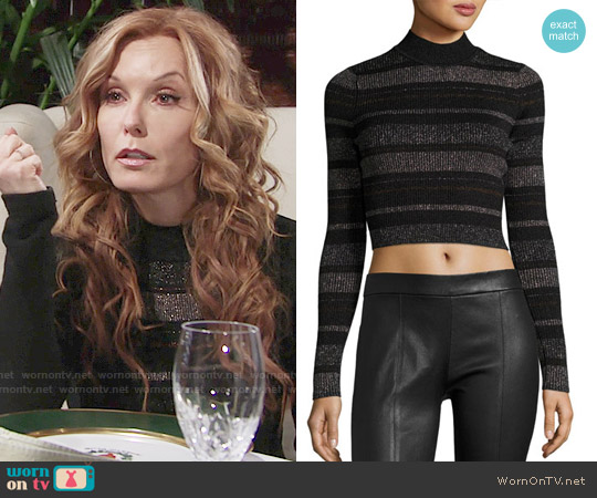 Kendall + Kylie Metallic Striped Open-Back Mock-Neck Crop Top worn by Lauren Fenmore (Tracey Bregman) on The Young and the Restless