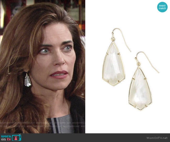 Kendra Scott Carla Earrings in Ivory Mop / Gold worn by Victoria Newman (Amelia Heinle) on The Young and the Restless