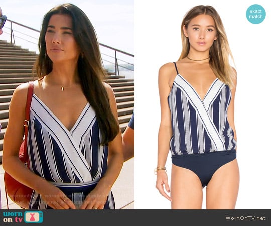 Lovers + Friends Vision Stripe Bodysuit worn by Steffy Forrester (Jacqueline MacInnes Wood) on The Bold and the Beautiful