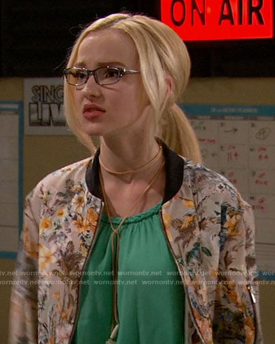 Maddie’s tropical printed bomber jacket on Liv and Maddie