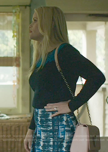 Madeline's blue lace sweater and plaid skirt on Big Little Lies