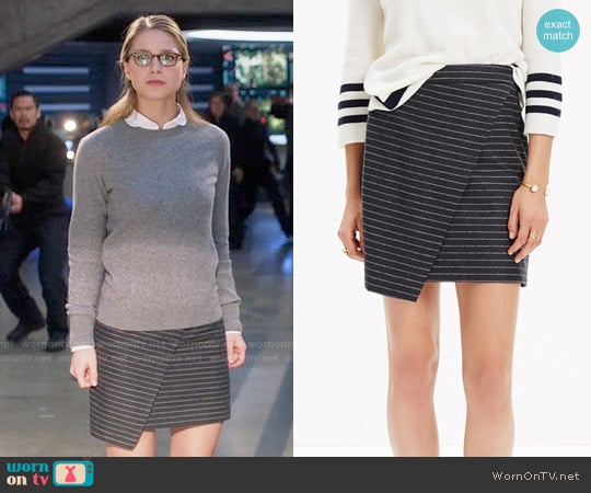 Madewell Asymmetrical Mini Skirt in Pinstripe worn by Kara Danvers (Melissa Benoist) on Supergirl