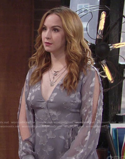 Mariah’s grey wrap dress with split sleeves on The Young and the Restless