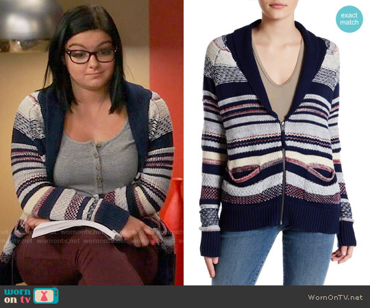 Melrose and Market Stripe Knit Shawl Collar Zip Cardigan worn by Alex Dunphy (Ariel Winter) on Modern Family