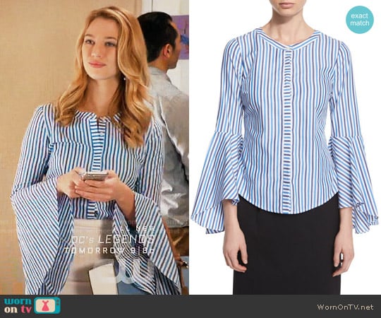 Milly Ruthie Bell-Sleeve Striped Stretch-Poplin Blouse worn by Petra Solano (Yael Grobglas) on Jane the Virgin