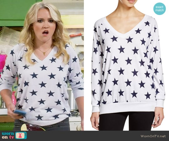 Nation LTD Stars Raglan V-Neck Sweatshirt worn by Gabi Diamond (Emily Osment) on Young and Hungry