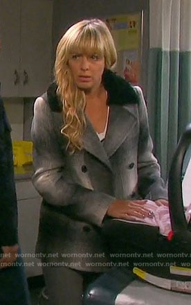 Nicole’s plaid coat with black fur collar on Days of our Lives