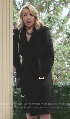 Nikki’s black belted coat on The Young and the Restless