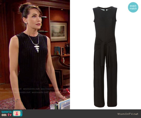 Norma Kamali Pinstripe Tie Jumpsuit worn by Quinn Fuller (Rena Sofer) on The Bold and the Beautiful