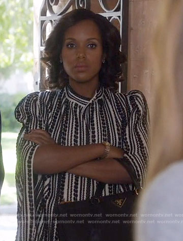 Olivia's black and white vertical striped cape on Scandal