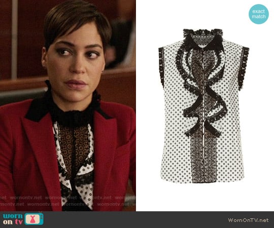 Oscar de la Renta Daisy-print lace-trimmed top worn by Lucca Quinn (Cush Jumbo) on The Good Fight