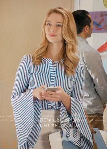 Petra's blue striped bell-sleeve top on Jane the Virgin