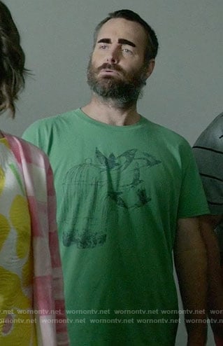 Phil’s green birdcage graphic t-shirt on Last Man on Earth