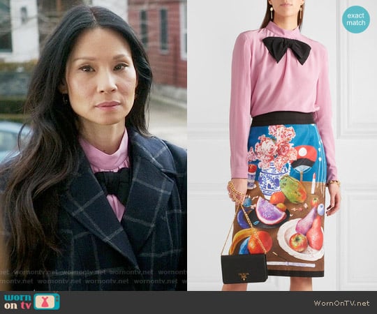 Prada Bow-embellished silk crepe de chine blouse worn by Joan Watson (Lucy Liu) on Elementary