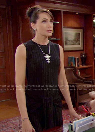 Quinn's pinstriped jumpsuit and necklace on The Bold and the Beautiful