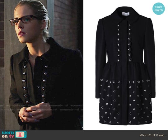 RED Valentino Grommets and Spheres Tech Wool Coat worn by Felicity Smoak (Emily Bett Rickards) on Arrow