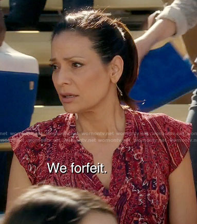 Regina's red paisley print top on Switched at Birth