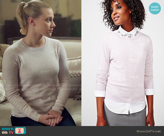 RW&Co Cashmere-Like Sweater with Bird Print worn by Betty Cooper (Lili Reinhart) on Riverdale