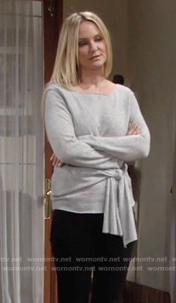 Sharon’s grey tie waist sweater on The Young and the Restless