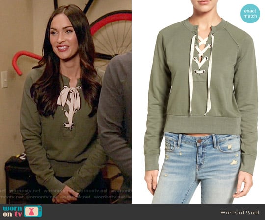 Sincerely Jules Lace-up Crop Sweatshirt worn by Reagan (Megan Fox) on New Girl