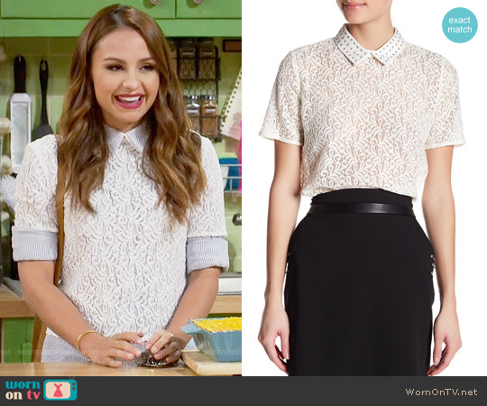 The Kooples Short Sleeve Crochet Shirt worn by Sofia Rodriguez (Aimee Carrero) on Young and Hungry