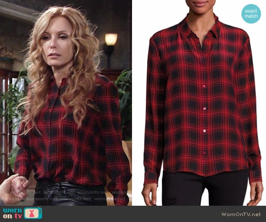 The Kooples Checked Silk Shirt worn by Lauren Fenmore (Tracey Bregman) on The Young and the Restless