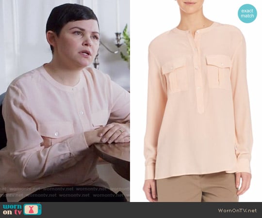 Theory Damaris Blouse in Pearl Pink worn by Mary Margaret (Ginnifer Goodwin) on Once Upon A Time