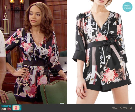 Topshop Tokyo Floral Wrap Romper worn by Nicole Avant (Reign Edwards) on The Bold and the Beautiful