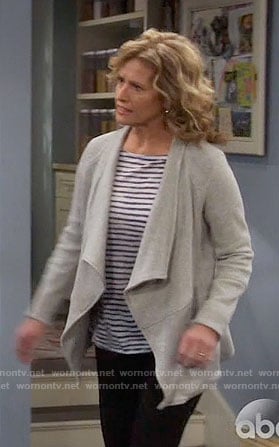 Vanessa's striped top and grey draped jacket on Last Man Standing