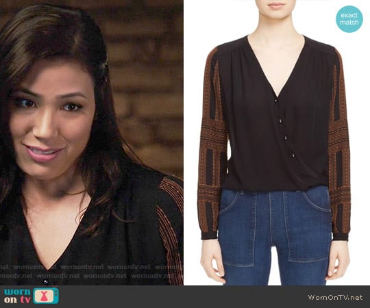 Veronica Beard Embroidered Silk Surplice Blouse worn by Angela Montenegro (Michaela Conlin) on Bones