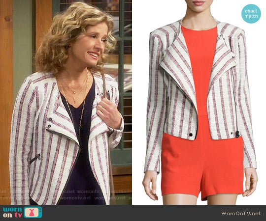 Veronica Beard Mara Stripe Tweed Moto Jacket worn by Vanessa Baxter (Nancy Travis) on Last Man Standing