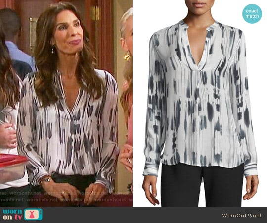 Vince Cascade-Print Split-Neck Silk Top worn by Hope Williams (Kristian Alfonso) on Days of our Lives