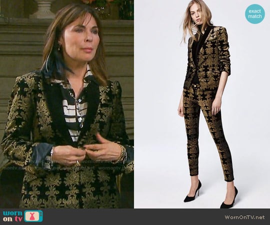 7 For All Mankind Brocade Velvet Blazer and Jeans worn by Kate Roberts (Lauren Koslow) on Days of our Lives