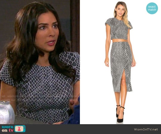 Alice + Olivia Latisha Top and Spiga Skirt worn by Gabi Hernandez (Camila Banus) on Days of our Lives