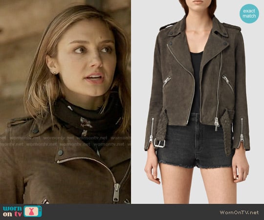 All Saints Braided Wyatt Biker Jacket worn by Megan Morrison (Christine Evangelista) on The Arrangement