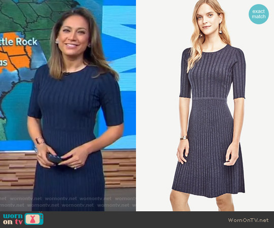 Ribbed Flare Sweater Dress by Ann Taylor worn by Ginger Zee on Good Morning America