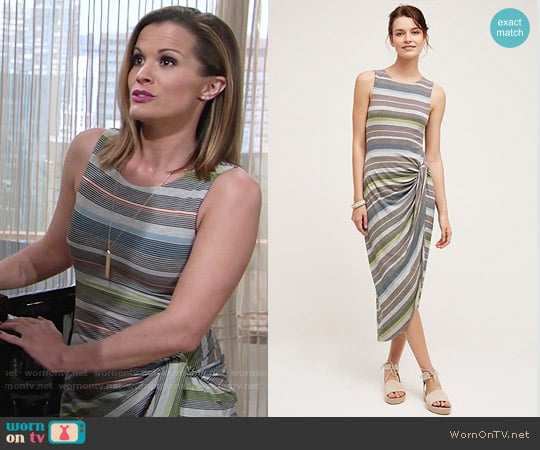 Bailey 44 Gathered Stripes Midi Dress worn by Chelsea Lawson (Melissa Claire Egan) on The Young and the Restless