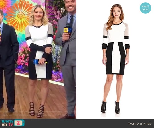 Color-Block Long-Sleeve Sweater Dress by Calvin Klein worn by Sara Haines on Good Morning America